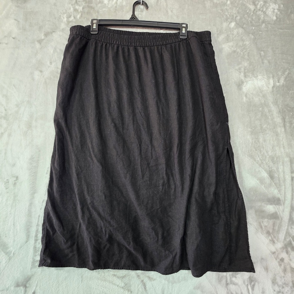 Gap Womens XXL Black Linen Blend Midi Skirt Elastic Waist Layered Side Slit